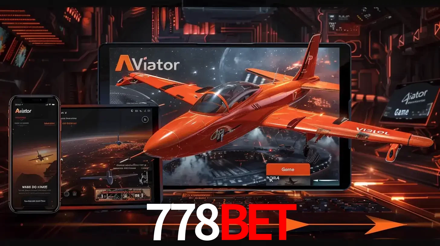 Apresentação tecnológica do jogo Aviator com um avião saindo da tela de um tablet, demonstrando a experiência imersiva em múltiplos dispositivos no 778bet.