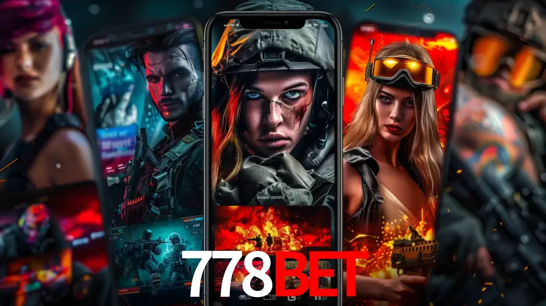 Montagem de telas de celular mostrando diversos personagens, masculinos e femininos, de um jogo de tiro, ilustrando a diversidade de equipes de e-sports para apostar no 778bet.