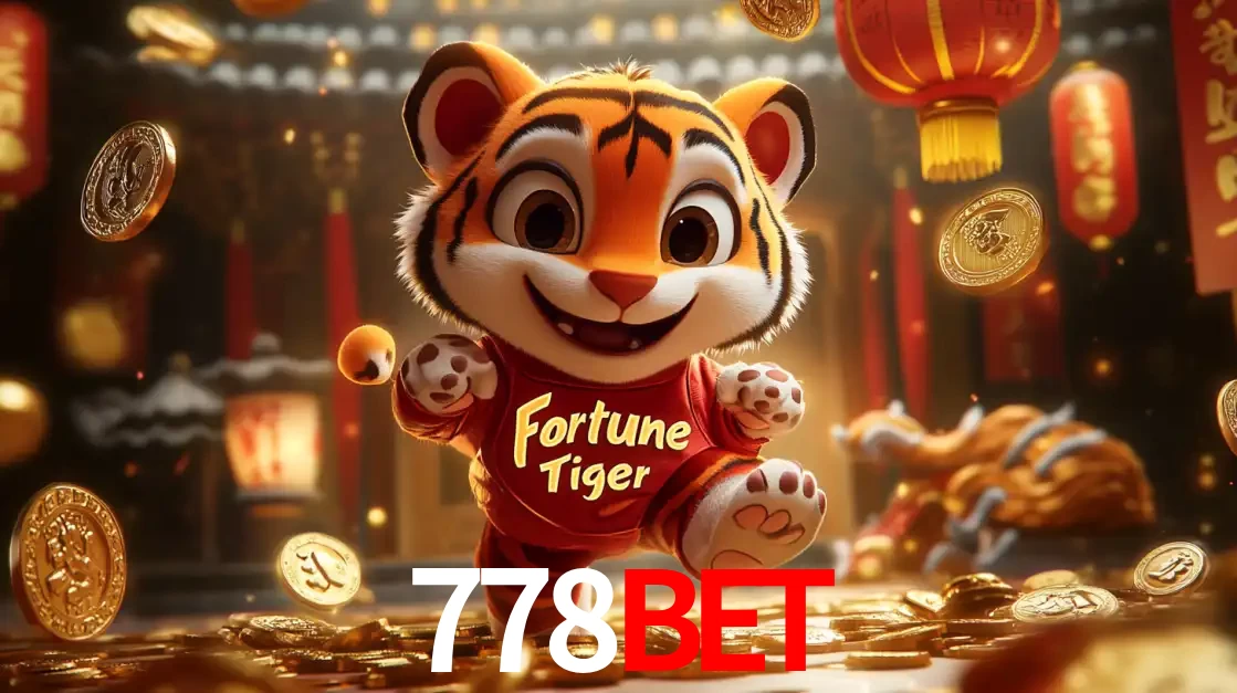 O alegre personagem do Fortune Tiger correndo sobre um caminho de moedas de ouro, simbolizando os grandes prêmios e a diversão do popular jogo de slot do 778bet.